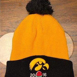 Black and Gold Knit Beanie with Pom